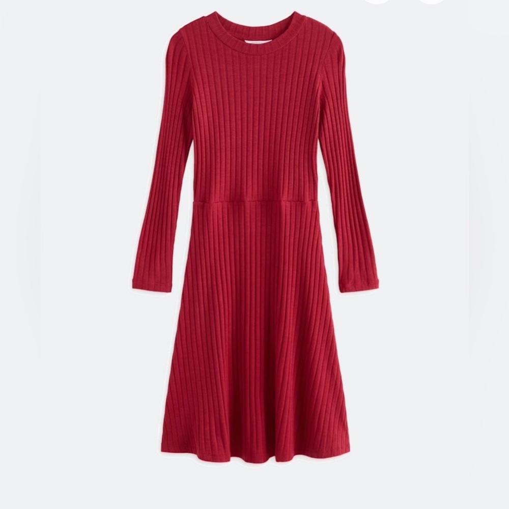NWT Market & Spruce Ribbed Long-Sleeve Knit Dress in Burgundy Red